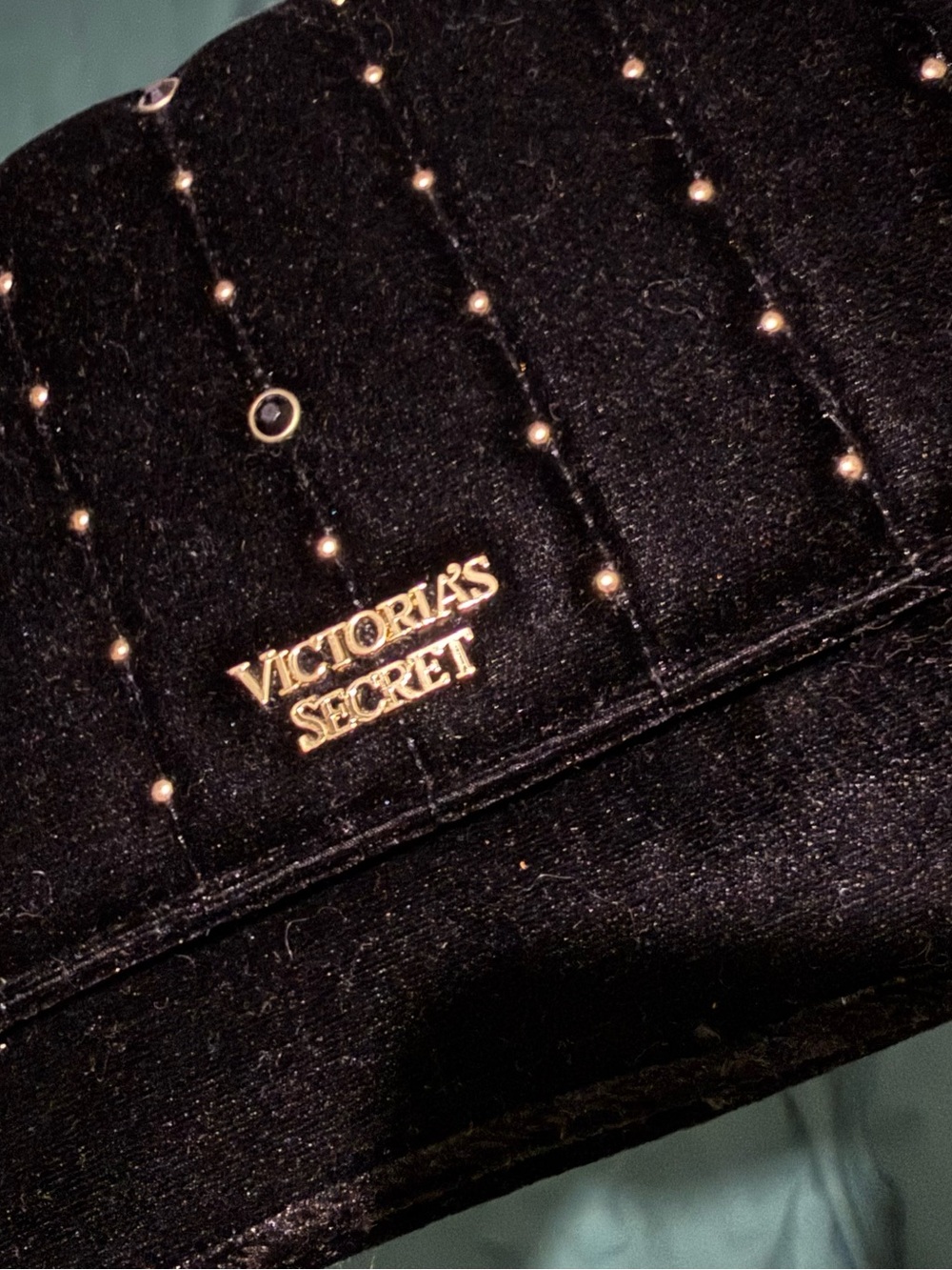 Victoria's Secret Black Velvet Clutch with Gold Studs